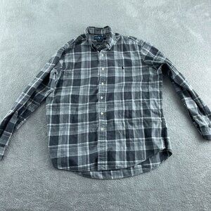 Ralph Lauren Gray Plaid Long Sleeve Shirt Custom Fit Button-Up Mens Size XL 0423